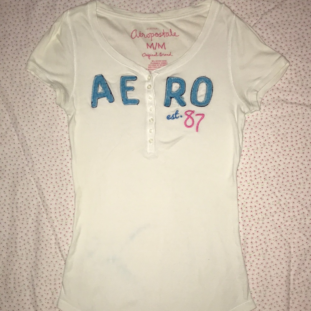 Aeropostale Logo Graphic Button Tee
